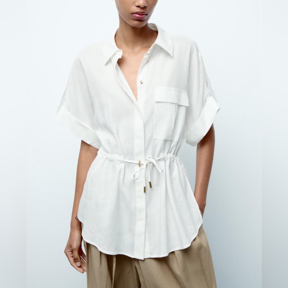 NWOT Zara Linen shirt with buttons and drawstring waist. Sz S. Never worn.